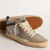 Mid Star in zilver glitter met suède ster en zwarte flash