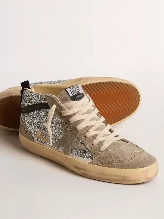 Mid Star in zilver glitter met suède ster en zwarte flash