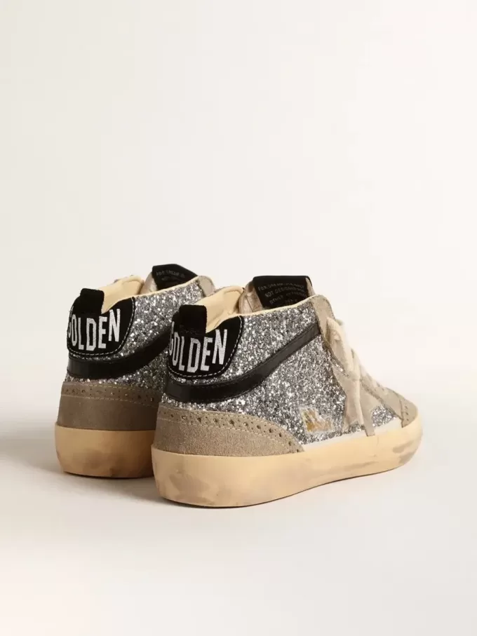Mid Star in zilver glitter met suède ster en zwarte flash