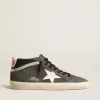 Mid Star in zwart suède met witte leren ster en zilveren flash
