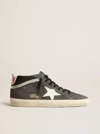 Mid Star in zwart suède met witte leren ster en zilveren flash