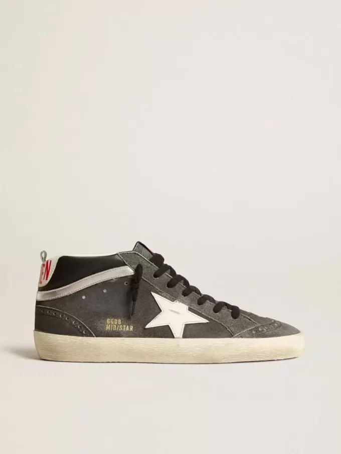 Mid Star in zwart suède met witte leren ster en zilveren flash