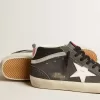 Mid Star in zwart suède met witte leren ster en zilveren flash