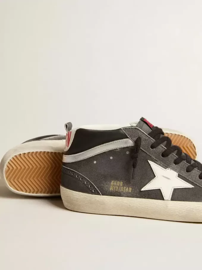 Mid Star in zwart suède met witte leren ster en zilveren flash