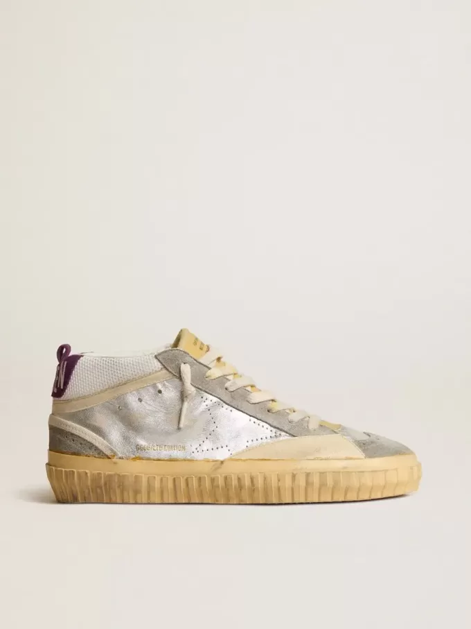 Mid Star LAB in zilverkleurig metallic leer en mesh met geperforeerde ster