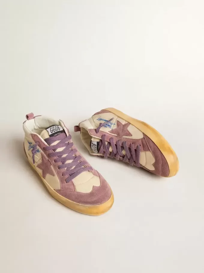 Mid Star LAB voor dames van nylon en nappa met mauve suède ster