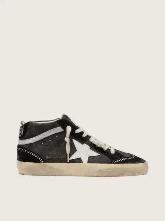 Mid Star LTD in zwart denim met suède inzetstukken met Swarovski-kristallen