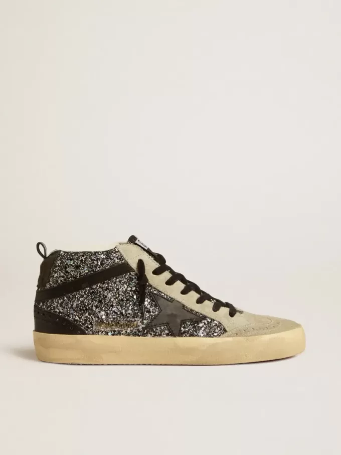Mid Star LTD in zwart glitter met zwarte leren ster en flash