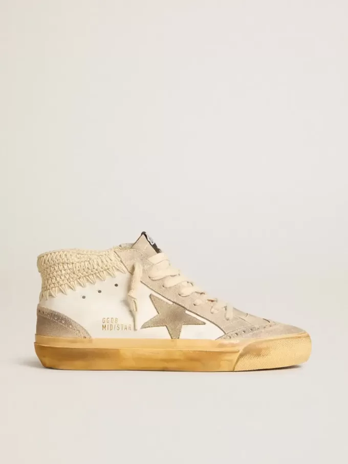 Mid Star LTD met parelmoeren suède ster en beige gehaakte hiellip