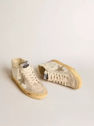 Mid Star LTD met parelmoeren suède ster en beige gehaakte hiellip