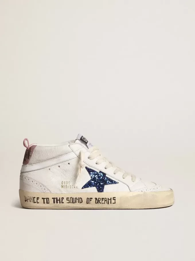 Mid Star met blauwe glitterster en roze suède hielstuk