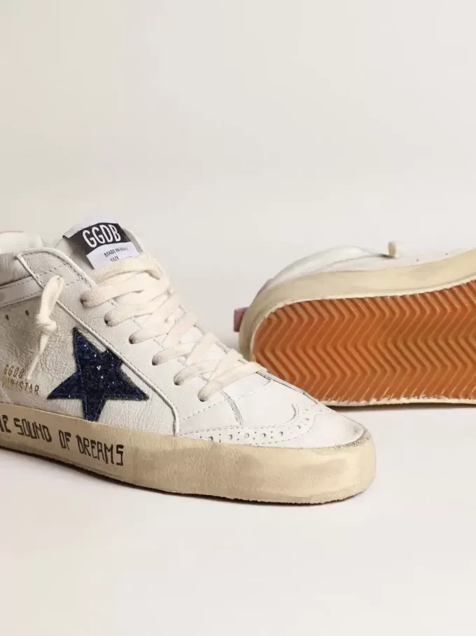 Mid Star met blauwe glitterster en roze suède hielstuk