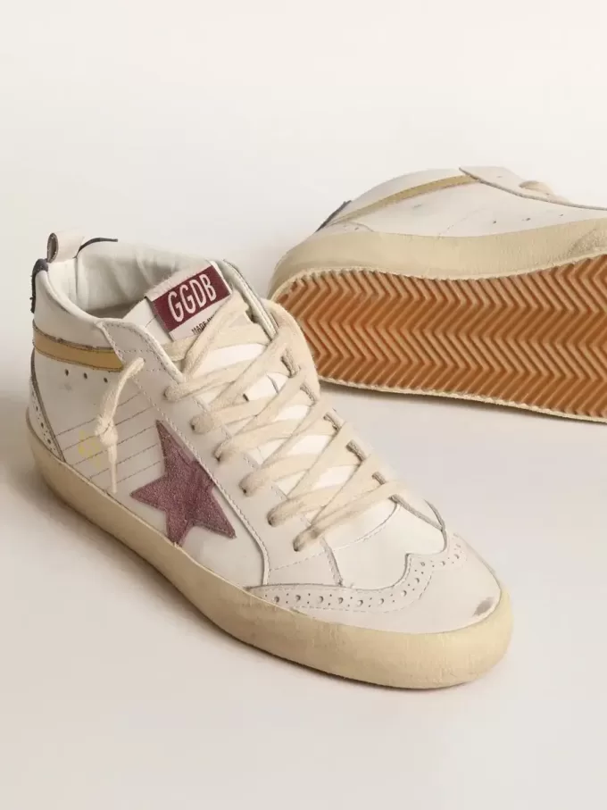 Mid Star met roze suède ster en goudkleurige metallic leren flash
