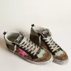 Mid Star van ponyhuid met luipaardprint en fuchsia leren ster