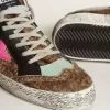 Mid Star van ponyhuid met luipaardprint en fuchsia leren ster