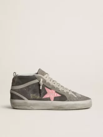 Mid Star voor dames in grijs suède met roze gelamineerde leren ster