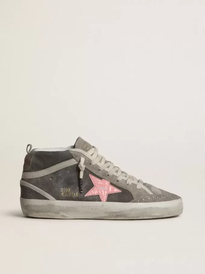 Mid Star voor dames in grijs suède met roze gelamineerde leren ster