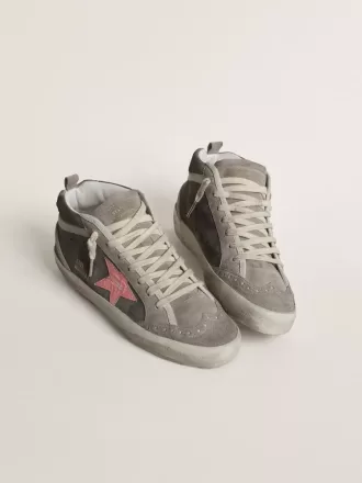 Mid Star voor dames in grijs suède met roze gelamineerde leren ster