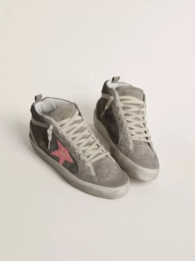 Mid Star voor dames in grijs suède met roze gelamineerde leren ster
