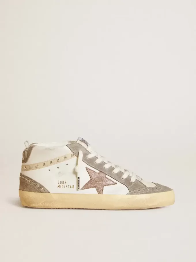 Mid Star voor dames in nappa en suède met lichtbruine metallic leren ster