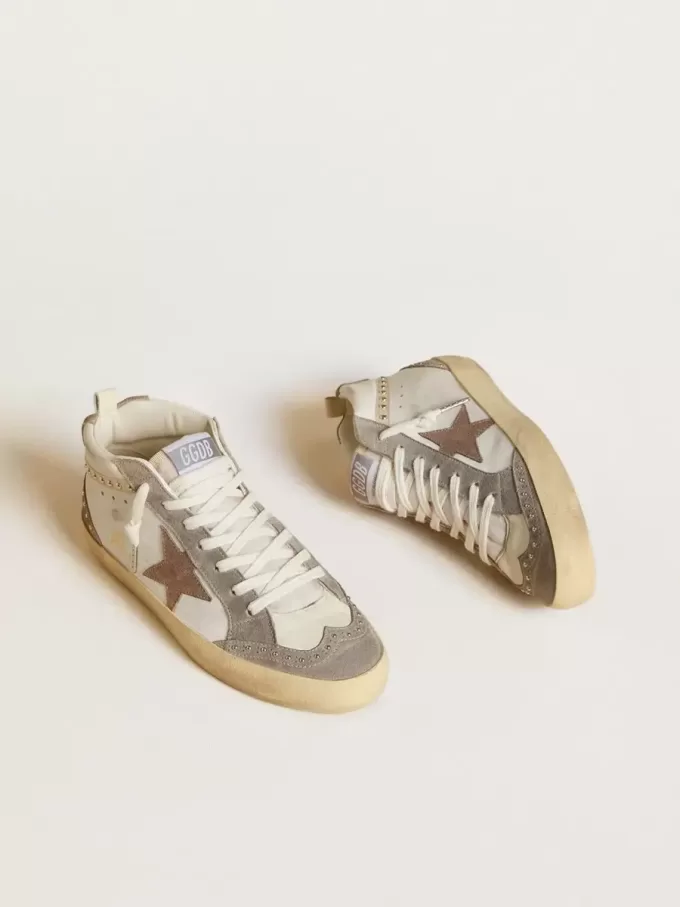 Mid Star voor dames in nappa en suède met lichtbruine metallic leren ster