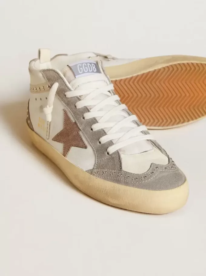 Mid Star voor dames in nappa en suède met lichtbruine metallic leren ster
