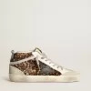 Mid Star voor dames in ponyhuid met luipaardprint en zwarte ster