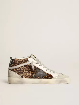 Mid Star voor dames in ponyhuid met luipaardprint en zwarte ster