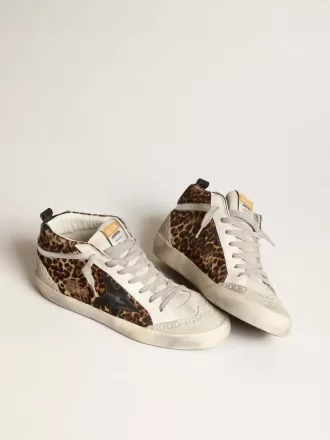 Mid Star voor dames in ponyhuid met luipaardprint en zwarte ster