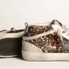 Mid Star voor dames in ponyhuid met luipaardprint en zwarte ster