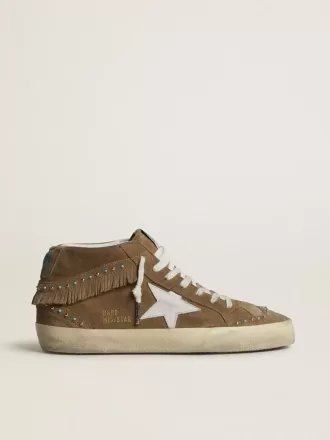 Mid Star voor dames in tabakskleurig suède met franjes en studs
