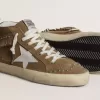 Mid Star voor dames in tabakskleurig suède met franjes en studs