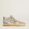 Mid Star voor dames in wit en duifgrijs suède met Swarovski-kristallen