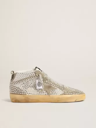 Mid Star voor dames in wit en duifgrijs suède met Swarovski-kristallen