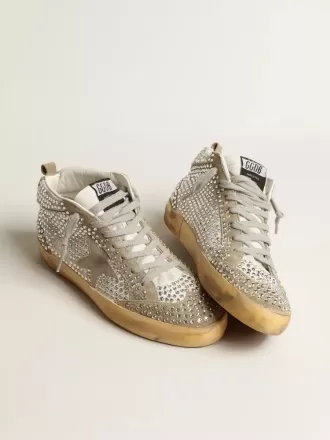 Mid Star voor dames in wit en duifgrijs suède met Swarovski-kristallen