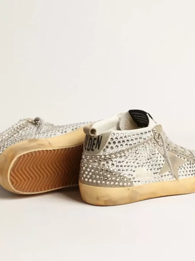 Mid Star voor dames in wit en duifgrijs suède met Swarovski-kristallen