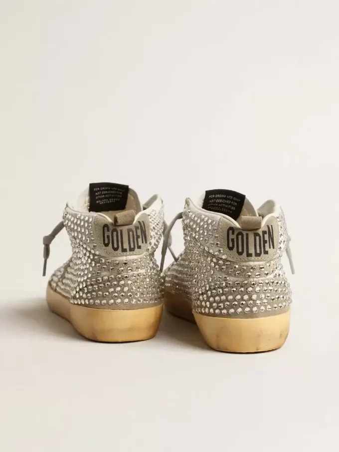 Mid Star voor dames in wit en duifgrijs suède met Swarovski-kristallen