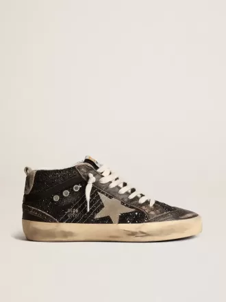 Mid Star voor dames in zwart glitter met duifgrijze suède ster en hielstuk