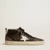 Mid Star voor dames in zwart leer met zilverkleurige metalen leren ster