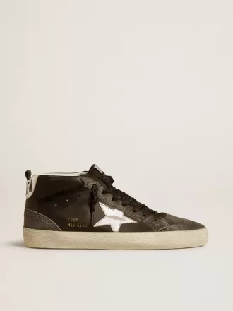 Mid Star voor dames in zwart leer met zilverkleurige metalen leren ster