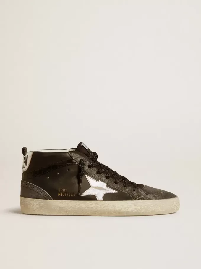 Mid Star voor dames in zwart leer met zilverkleurige metalen leren ster