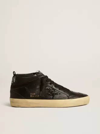 Mid Star voor dames in zwart nappa met zwarte glitterster en suède flash
