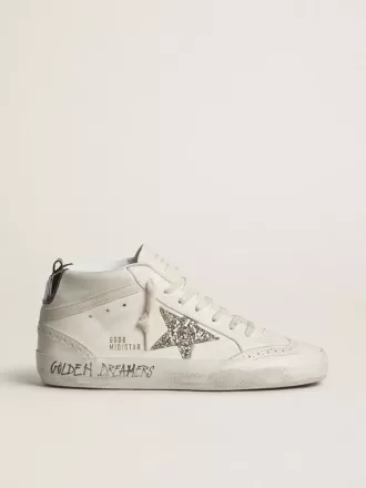 Mid Star voor dames met zilveren glitterster en zwart gelamineerd hielstuk