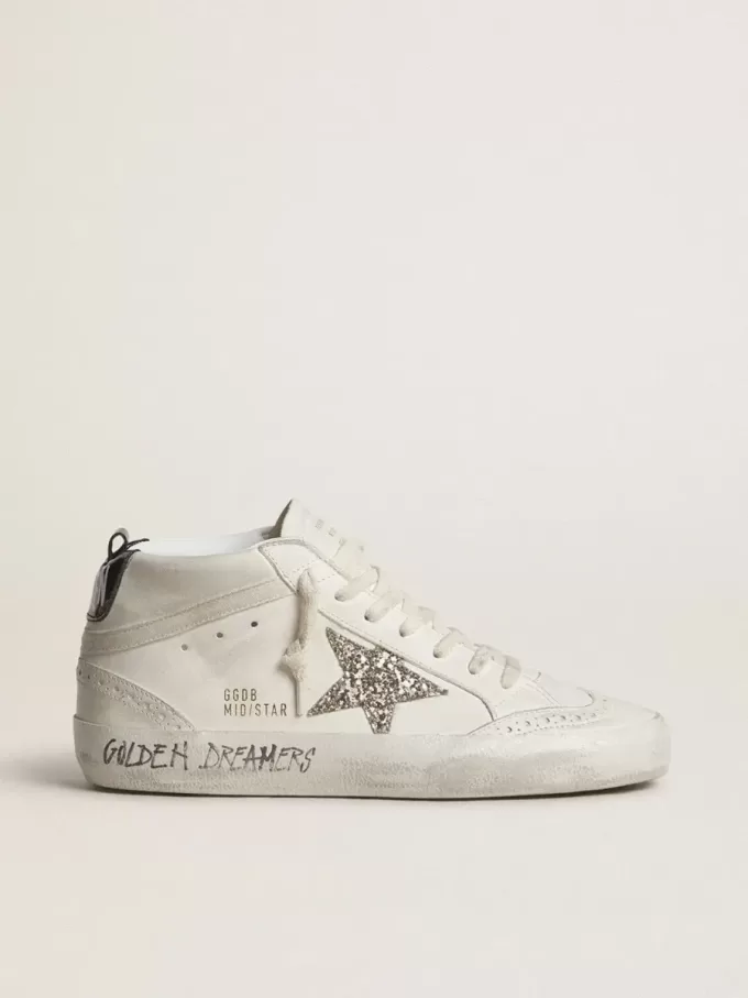 Mid Star voor dames met zilveren glitterster en zwart gelamineerd hielstuk