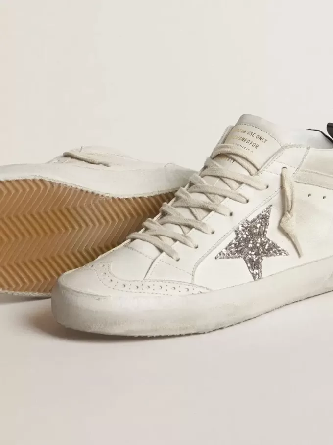 Mid Star voor dames met zilveren glitterster en zwart gelamineerd hielstuk