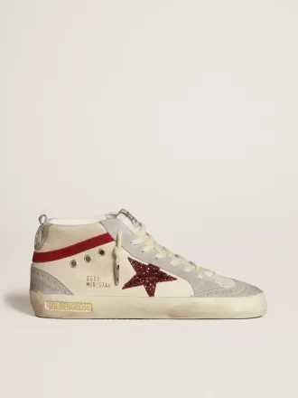 Mid Star voor dames van leer met glitterster en rode nubuckaccenten