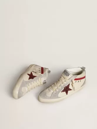 Mid Star voor dames van leer met glitterster en rode nubuckaccenten