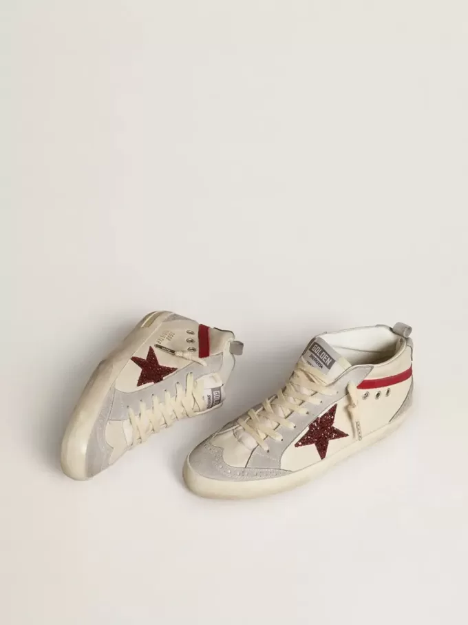 Mid Star voor dames van leer met glitterster en rode nubuckaccenten