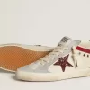 Mid Star voor dames van leer met glitterster en rode nubuckaccenten