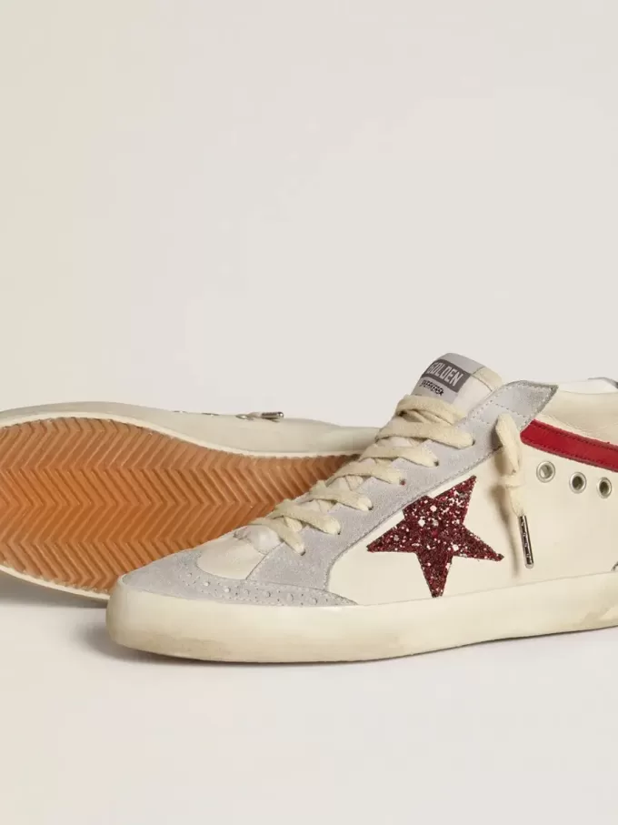 Mid Star voor dames van leer met glitterster en rode nubuckaccenten